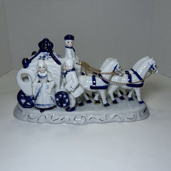 Vintage Deville Colonial/Victorian Porcelain Couple in 4 Horse Drawn Carriage - Picture 1 of 7